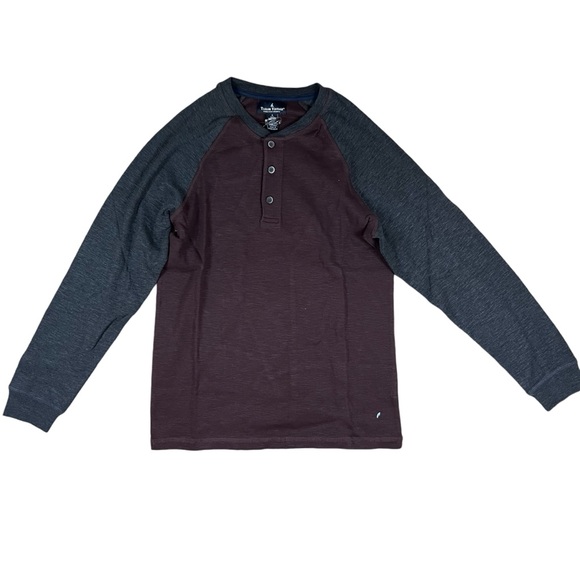 Tailor Vintage Men’s Small Long Sleeve Henley Shirt Burgundy/ Gray NWT - Picture 3 of 12